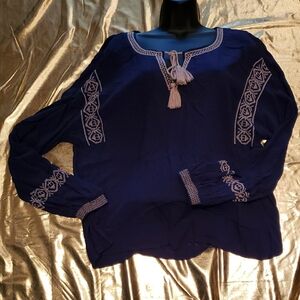 Mudd Women's Blue Embroidered Top